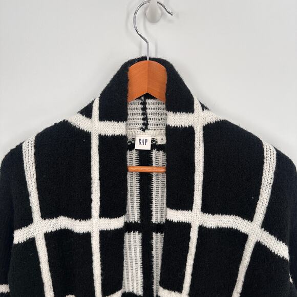 GAP Black & White Longline Plaid Open-Front Cardigan Sweater // XS - Picture 4 of 10